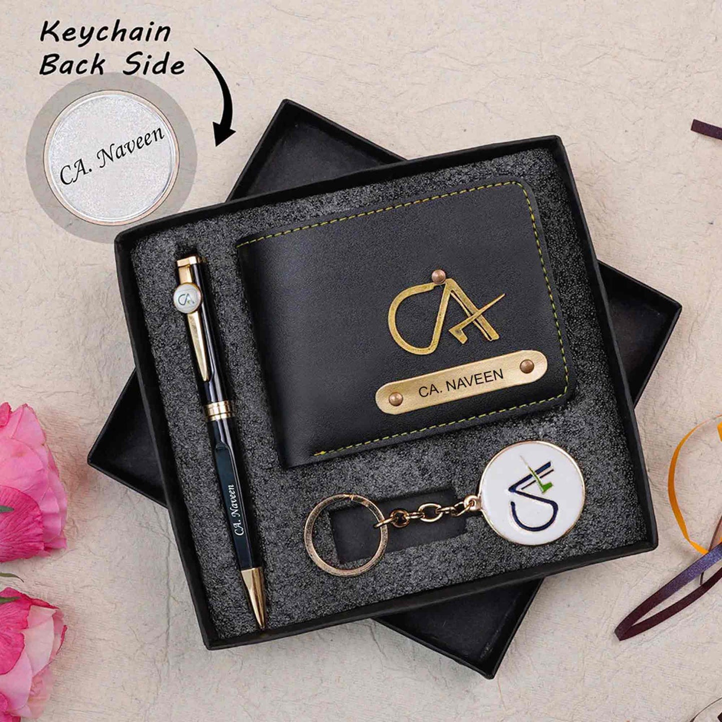 CA Men's Wallet Pen Keychain Combo