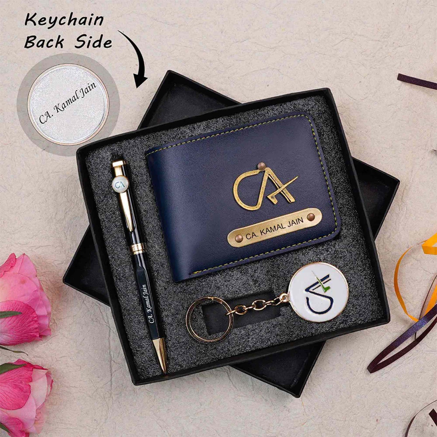 CA Men's Wallet Pen Keychain Combo