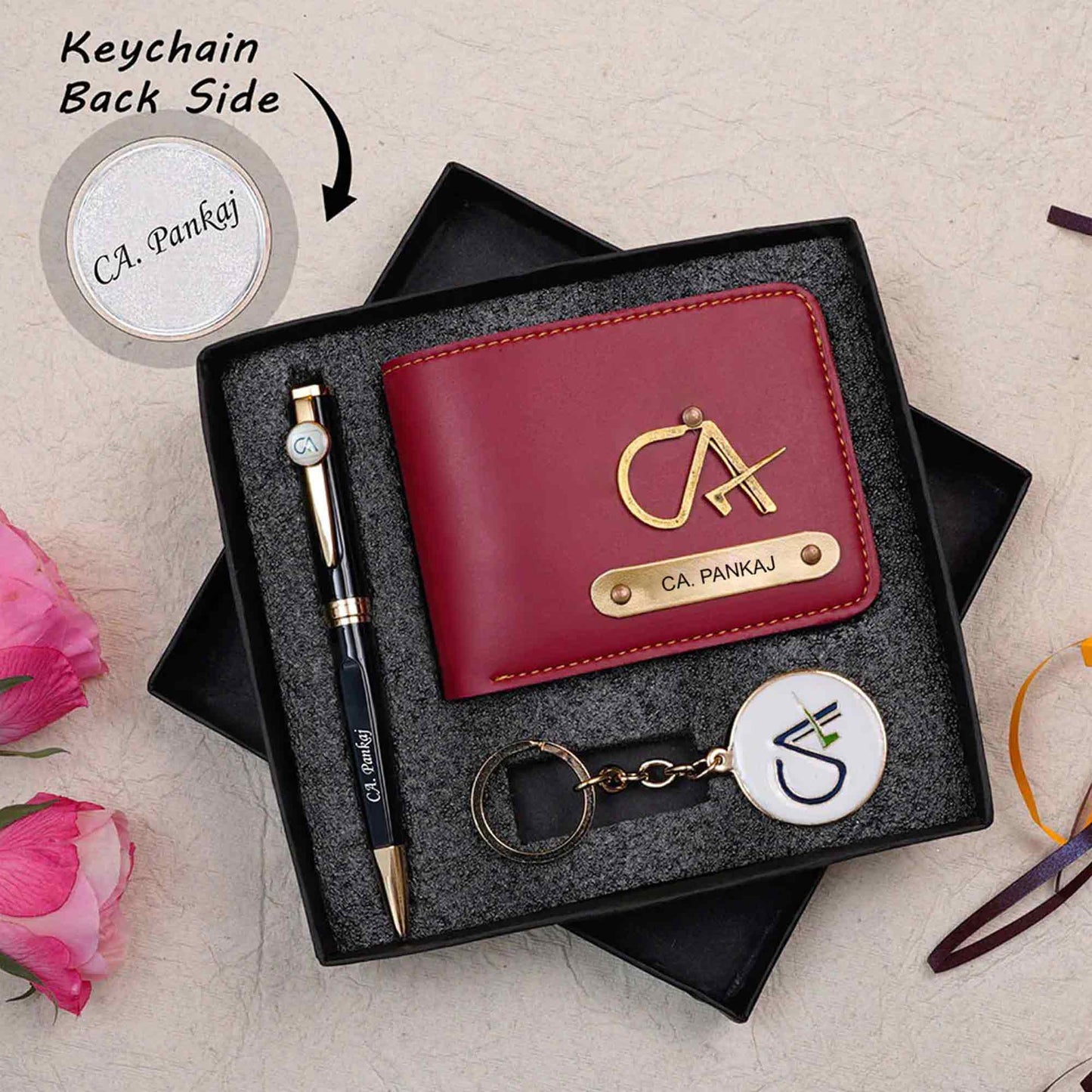 CA Men's Wallet Pen Keychain Combo