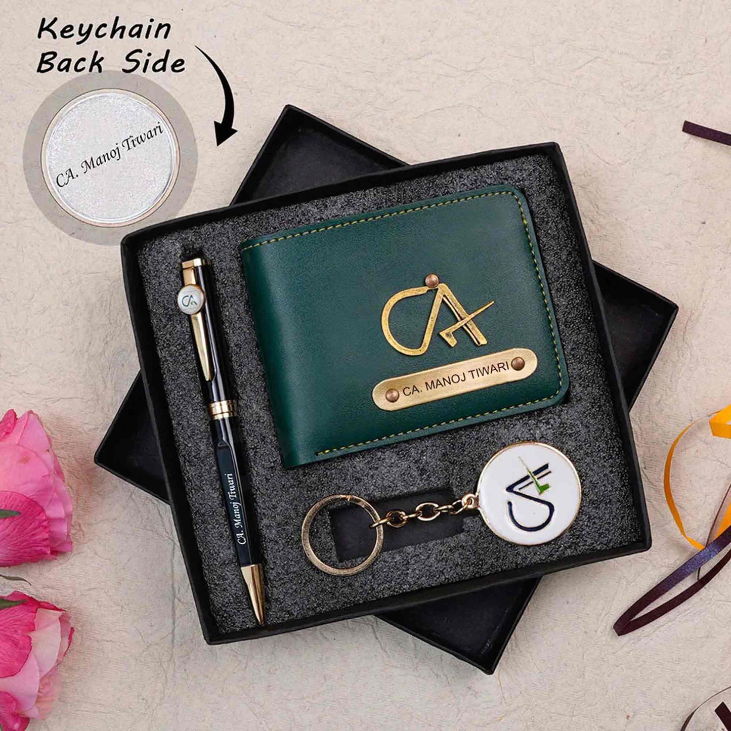 CA Men's Wallet Pen Keychain Combo