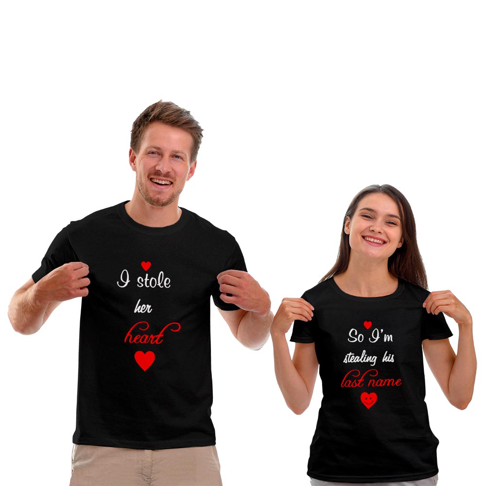 Stole Her Heart and Stealing His Last Name Couple T-shirt