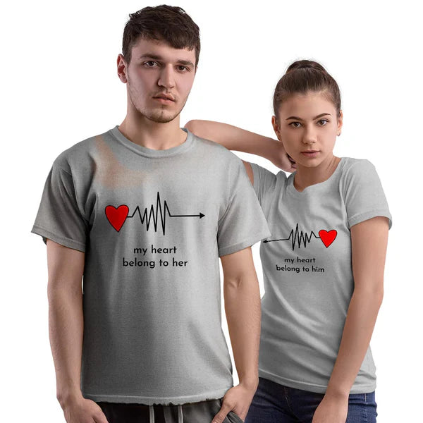 My Heart Belongs to Him and Her Couple T-shirt