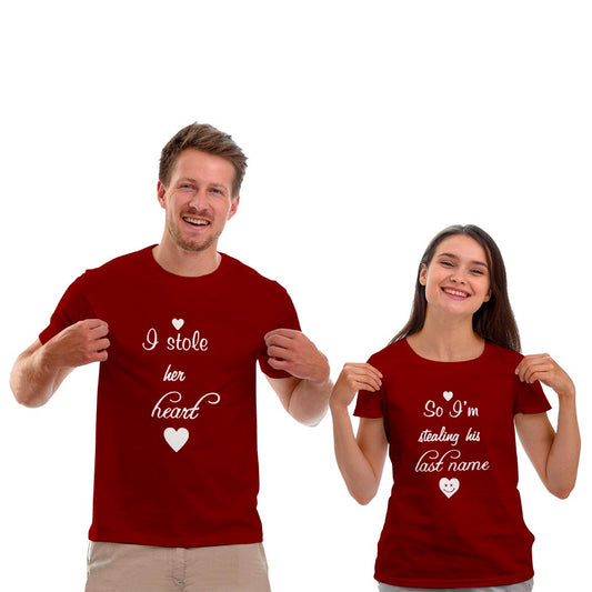 Stole Her Heart and Stealing His Last Name Couple T-shirt