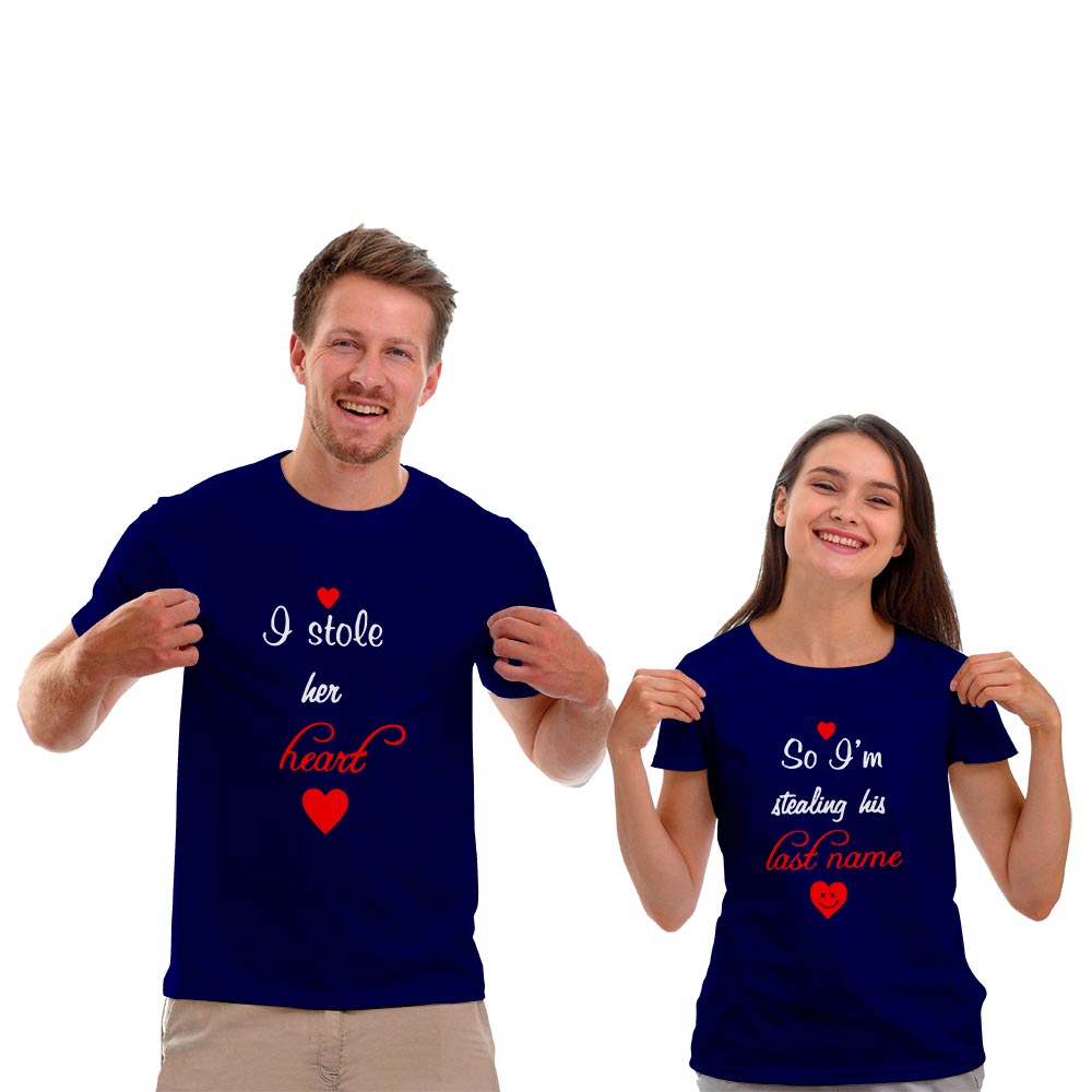 Stole Her Heart and Stealing His Last Name Couple T-shirt