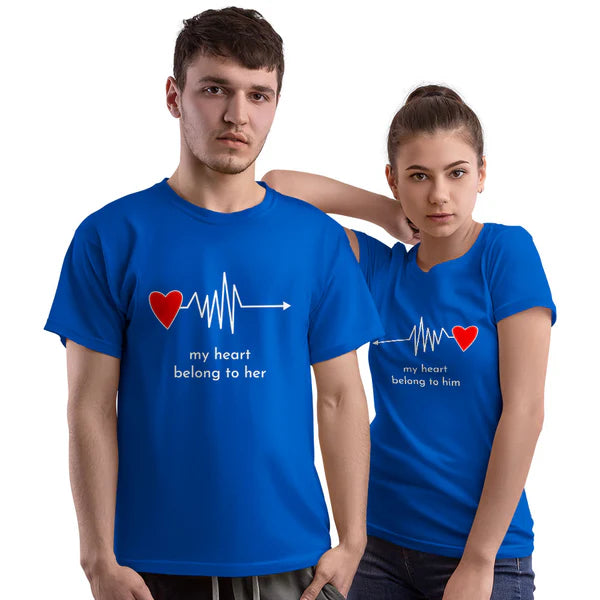 My Heart Belongs to Him and Her Couple T-shirt