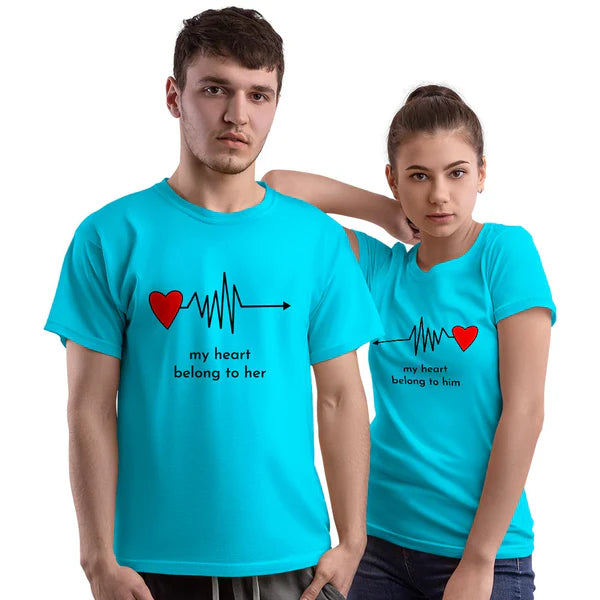 My Heart Belongs to Him and Her Couple T-shirt