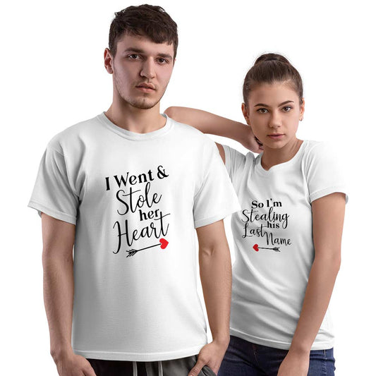 Stole Her Heart and Stealing His Last Name Couple T-shirt