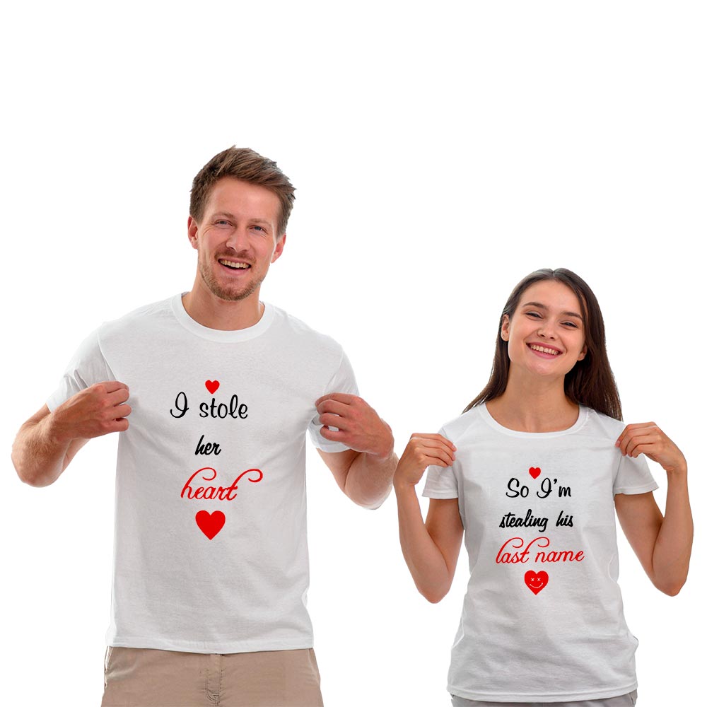 Stole Her Heart and Stealing His Last Name Couple T-shirt