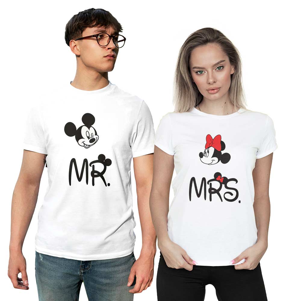 Mr and Mrs Mickey Minnie Face Couple T-shirt