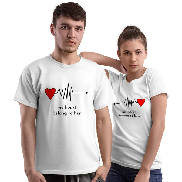 My Heart Belongs to Him and Her Couple T-shirt