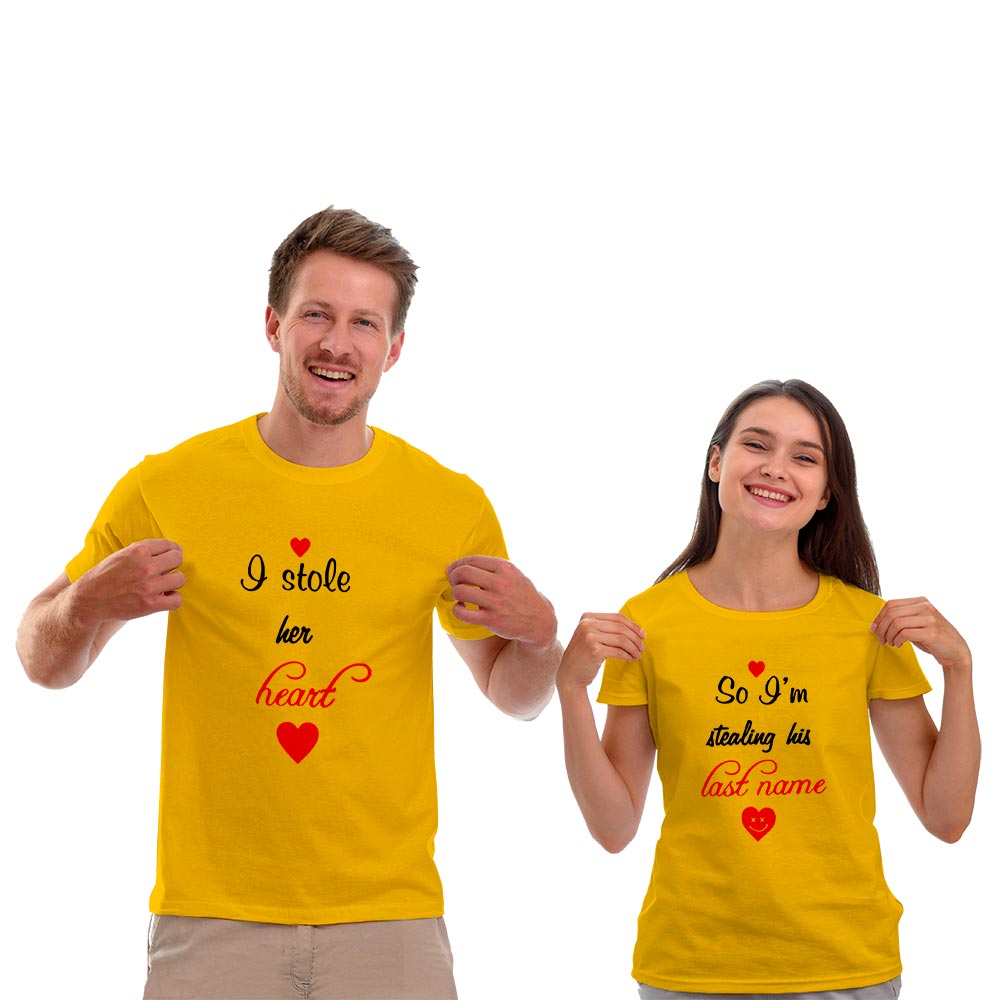 Stole Her Heart and Stealing His Last Name Couple T-shirt