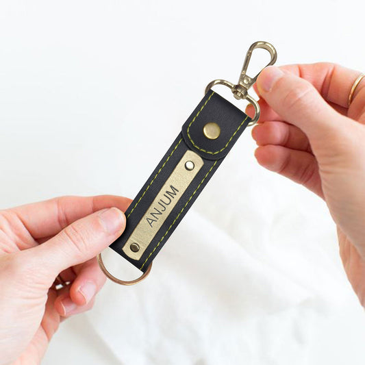 Personalized Leather Keychain With Name & Charm