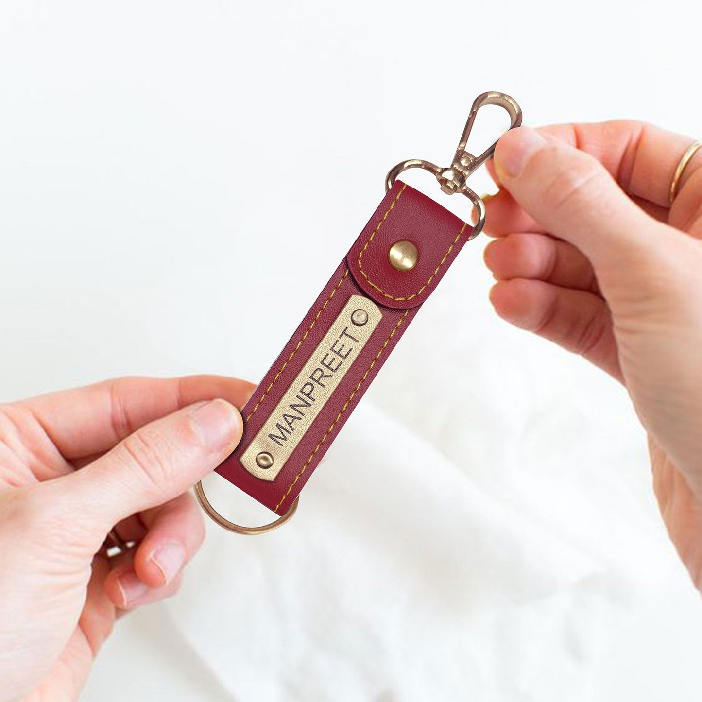 Personalized Leather Keychain With Name & Charm