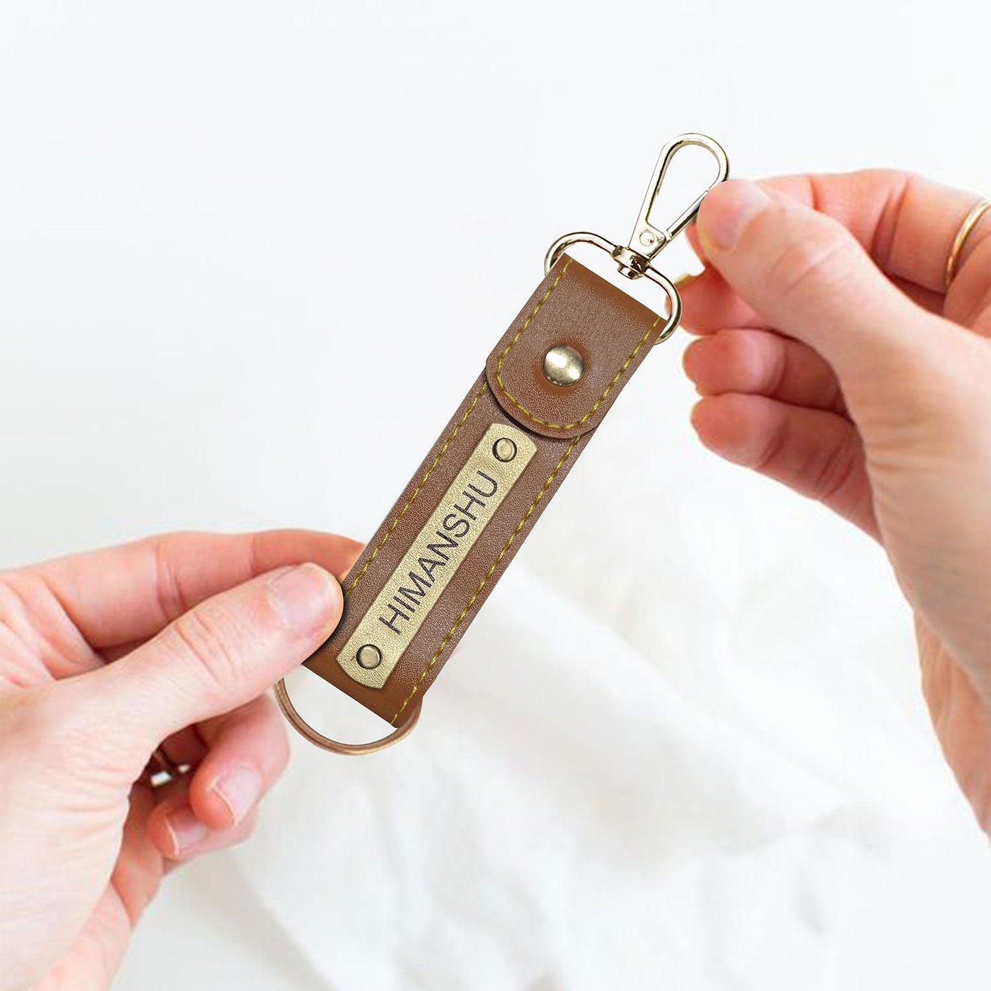 Personalized Leather Keychain With Name & Charm